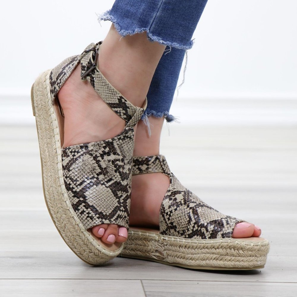 Espadrille Platform Snake Print Ankle Strap Sandal - Picture 3 of 14